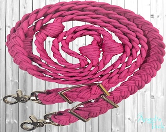 Fuchsia 9 Strand Adjustable Braided Knotted Paracord Barrel Reins Wither Strap Set Horse Pony Mini
