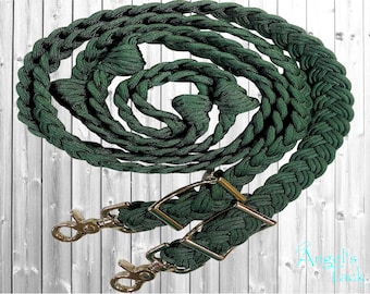 Evergreen 8ft 9 Strand Adjustable Braided Knotted Paracord Barrel Reins Roping Reins Wither Strap Set Horse Pony Mini