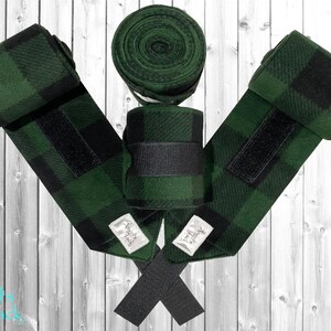 Green Plaid Green and Black Plaid Horse Size Fleece Polo Wraps Set of Four