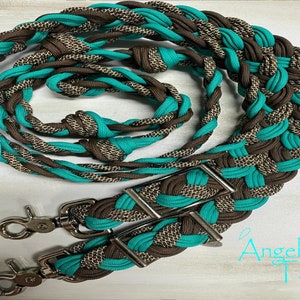 Teal Leopard Brown and Teal 8ft 9 Strand Adjustable Braided Knotted ...