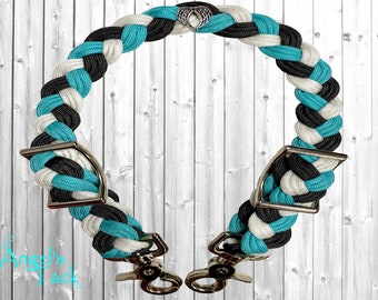 Charm Turquoise White and Charcoal Grey Adjustable Braided Paracord Wither Strap Horse Pony Mini