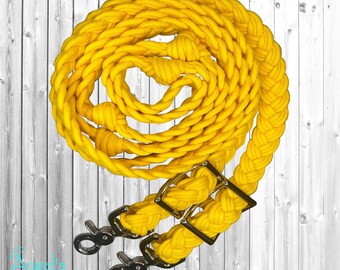 Yellow Adjustable Braided Knotted Paracord Barrel Reins Wither Strap Set Horse Pony Mini Sizes