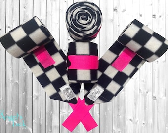 Hot Pink Need for Speed Black and White Checkered Polo Wraps in Horse Size