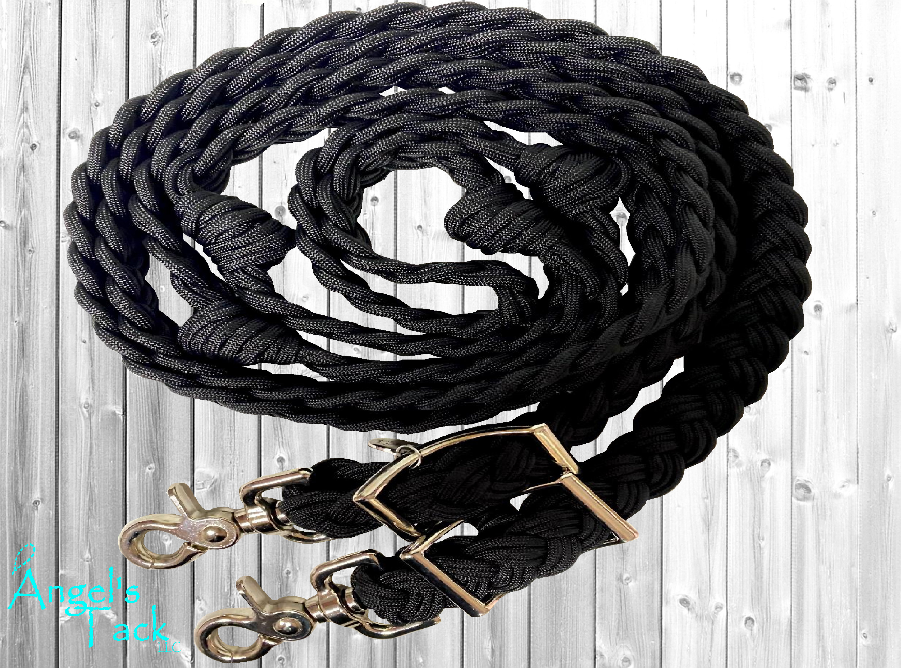 Rênes Western Barrel Reins En Cuir Tressé Marron - Avec Clips Argentés - Occasion