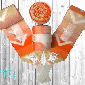 Sunset Arrow Orange Peach and White Horse Size Fleece Polo Wraps Set of Four