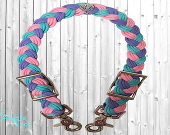 Cotton Candy Pink Turquoise and Purple Adjustable Braided Paracord Wither Strap Horse Pony Mini