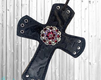 Crimson and Black Leather Saddle Cross
