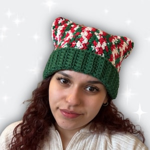 Kerstvakantie gehaakte kat oormuts