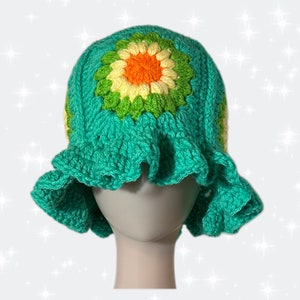Crochet Handmade Teal Green Sunburst Bucket Hat