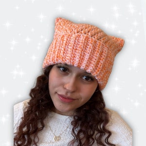 Orange White Glitter Crochet Cat Ear Beanie