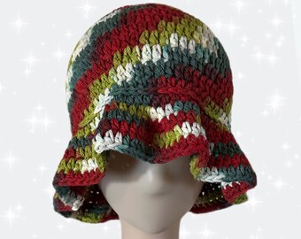 Crochet Red Green Blue Multicolor Cotton Bucket Hat