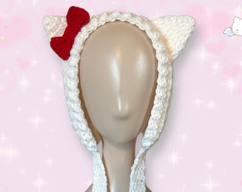 Crochet Cute Kitty Cat Bow Ear Muffs Ear Warmers