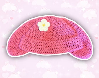 Pink White Flower Bunny Beanie