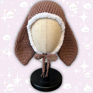 Crochet Brown Bunny Ear Trapper Hat Beanie