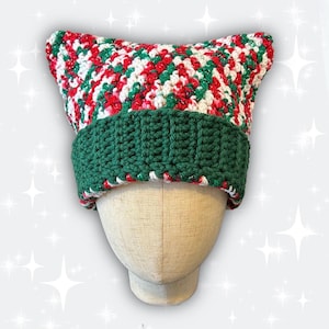 Kerstvakantie Glitter gehaakte kattenoorbeanie