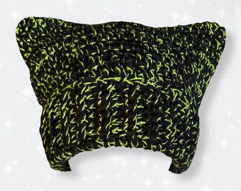 Black and Green Crochet Cat Ear Beanie
