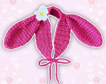 Crochet Pink Flower Bunny Headband