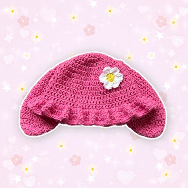 Pink White Flower Bunny Bucket Hat