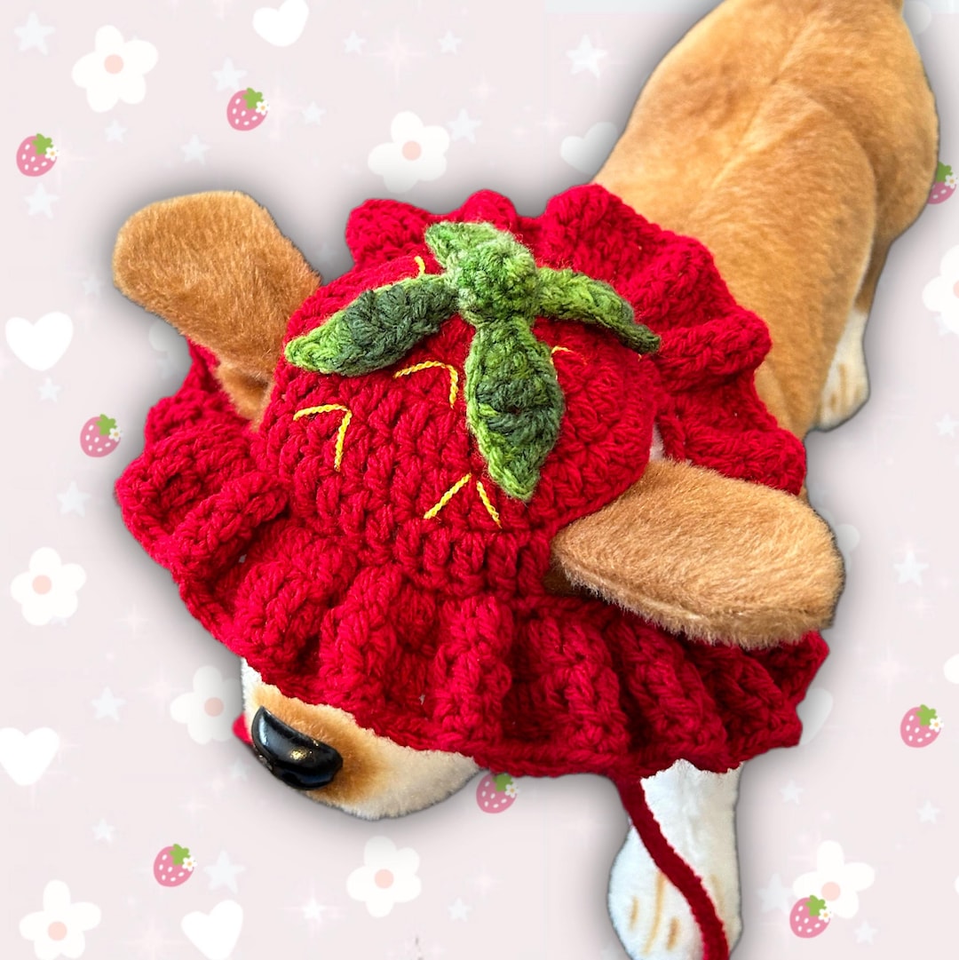 かぎ針編みのイチゴ犬用帽子（XS-XL） - Etsy 日本