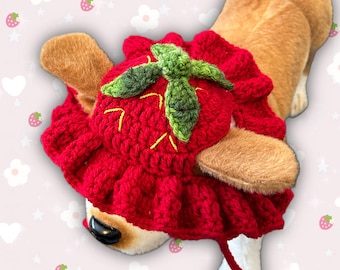 Crochet Strawberry Dog Hat (XS-XL)