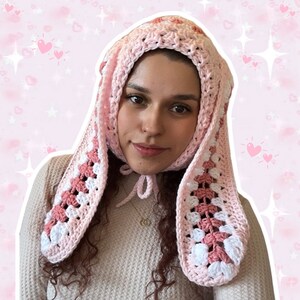 Crochet Pink Bunny Ear Bonnet Hat - Etsy