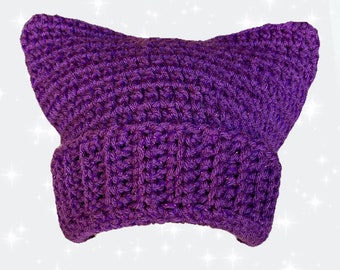 Purple Glitter Crochet Cat Ear Beanie