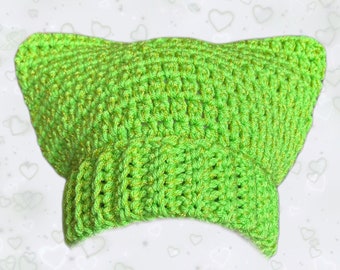 Green Glitter Crochet Cat Ear Beanie