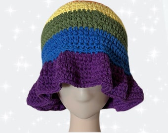 Crochet Cotton Rainbow Pride Bucket Hat