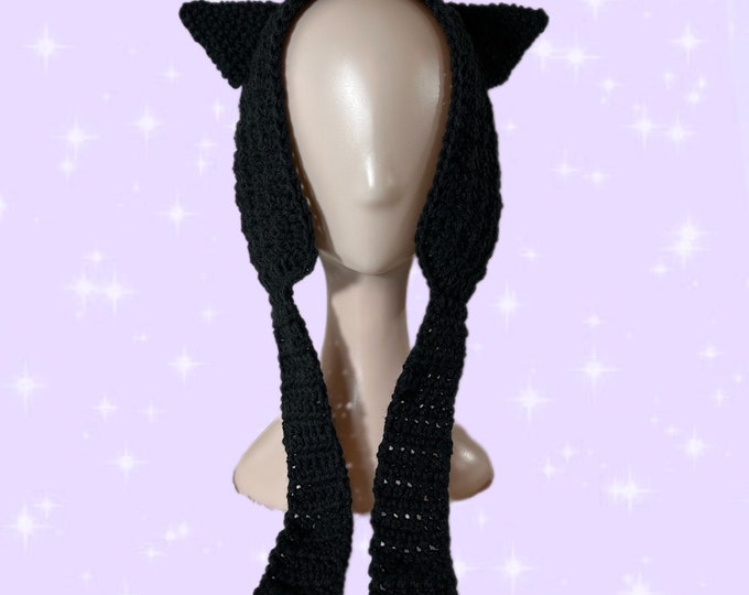 Crochet Black Cat Ear Muffs Ear Warmers Etsy