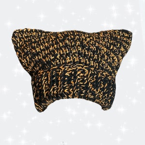 Black Orange Glitter Crochet Cat Ear Beanie