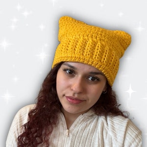 Yellow Glitter Crochet Cat Ear Beanie