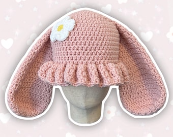 Pink White Flower Bunny Bucket Hat