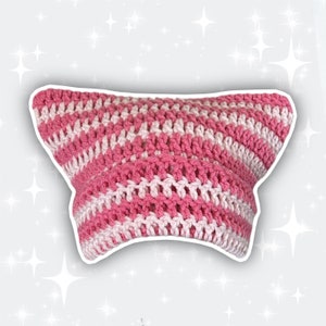 Pink Striped Crochet Cat Ear Beanie