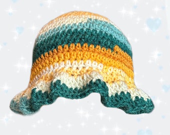 Crochet Multicolor Blue Yellow Bucket Hat