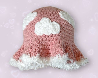Crochet Cloud Bucket Hat with Fuzzy Trim