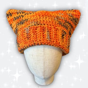 Orange and Black Glitter Crochet Cat Ear Beanie