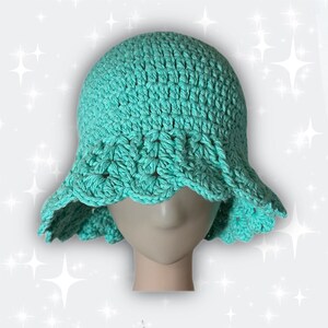 Crochet Aqua Blue Cotton Bucket Hat