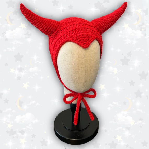 Crochet Bright Red Devil Bonnet - Etsy