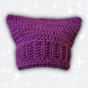 Purple Glitter Crochet Cat Ear Beanie
