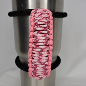 Handmade Baby Pink & Breast Cancer Awareness Universal Paracord Cup Handle, Cup Handle, fits most brands of tumblers from 16 oz to 40 oz