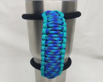 Handmade  Teal & Ocean Pattern Universal Paracord Cup Handle, Tumbler Handle, Cup Handle, fits most brands of tumblers from 20 oz to 40 oz