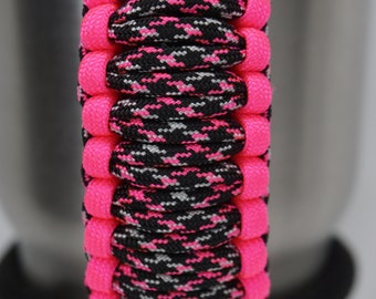 Handmade Neon Pink & Neon Pink Pattern  Universal Paracord Cup Handle, Cup Handle, fits most brands of tumblers from 20 oz to 40 oz