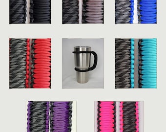 Handgemaakt universeel paracord-bekerhandvat - Zwart patroon en de kleur naar keuze Past op de meeste merken bekers en bekers van 16 oz tot 40 oz-