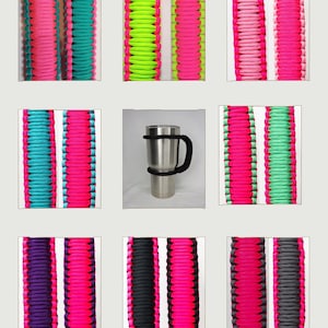 Handmade Neon Pink & The Color of your Choice Universal Paracord Cup Handle, Cup Handle, fits most brands of tumblers from 16 oz to 40 oz