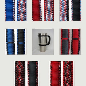 Handmade Universal Paracord Cup Handle. In The Color Of Your Choice, Cup Handle, fits most brands of tumblers from 16 oz to 40 oz, Patriotic