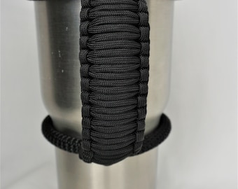 Handmade Solid Black Universal Paracord Cup Handle, Tumbler Handle, Cup Handle,  fits most brands of tumblers from 20 oz to 40 oz