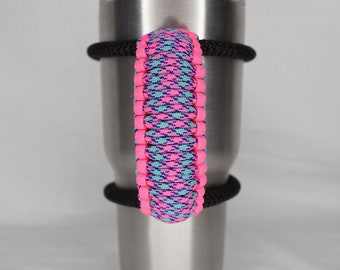 Handmade Neon Pink & Neon Pink-Turquoise Pattern Universal Paracord Cup Handle, Cup Handle, fits most brands of tumblers from 20 oz to 40 oz