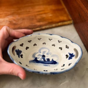 Vintage Delft Blue Windmill Trinket Dish: Hand-Painted Holland Porcelain
