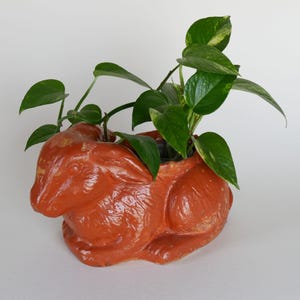 Handmade Orange Bunny Pottery Planter