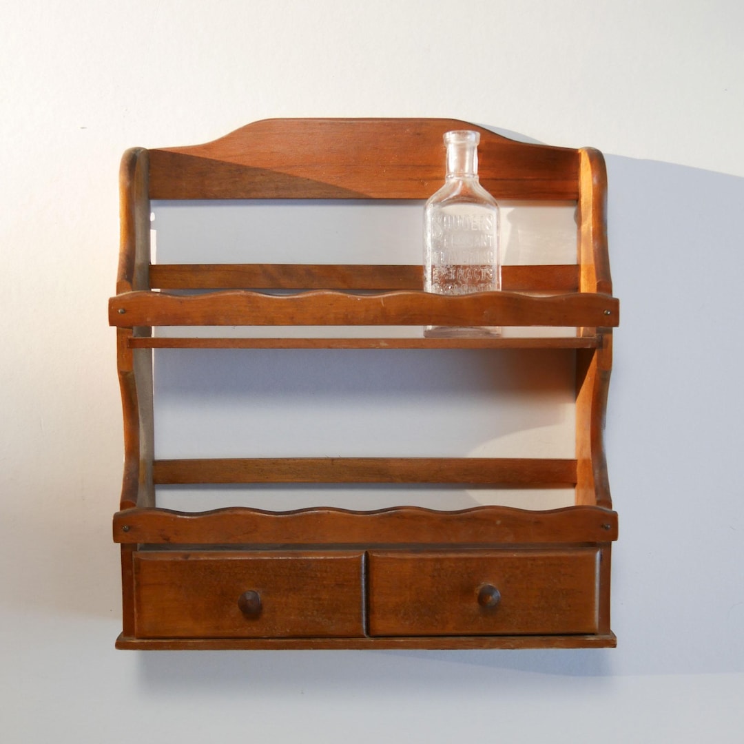 Vinate Wooden Spice Rack Wall Shelf, Farmhouse Spice Rack, Vintage Wood Spice Rack with Drawers, Cottage Spice Rack, Farmhouse Kitchen Decor